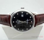 Buy Copy Rolex Geneve Cellini Black Watch Brown Leather strap